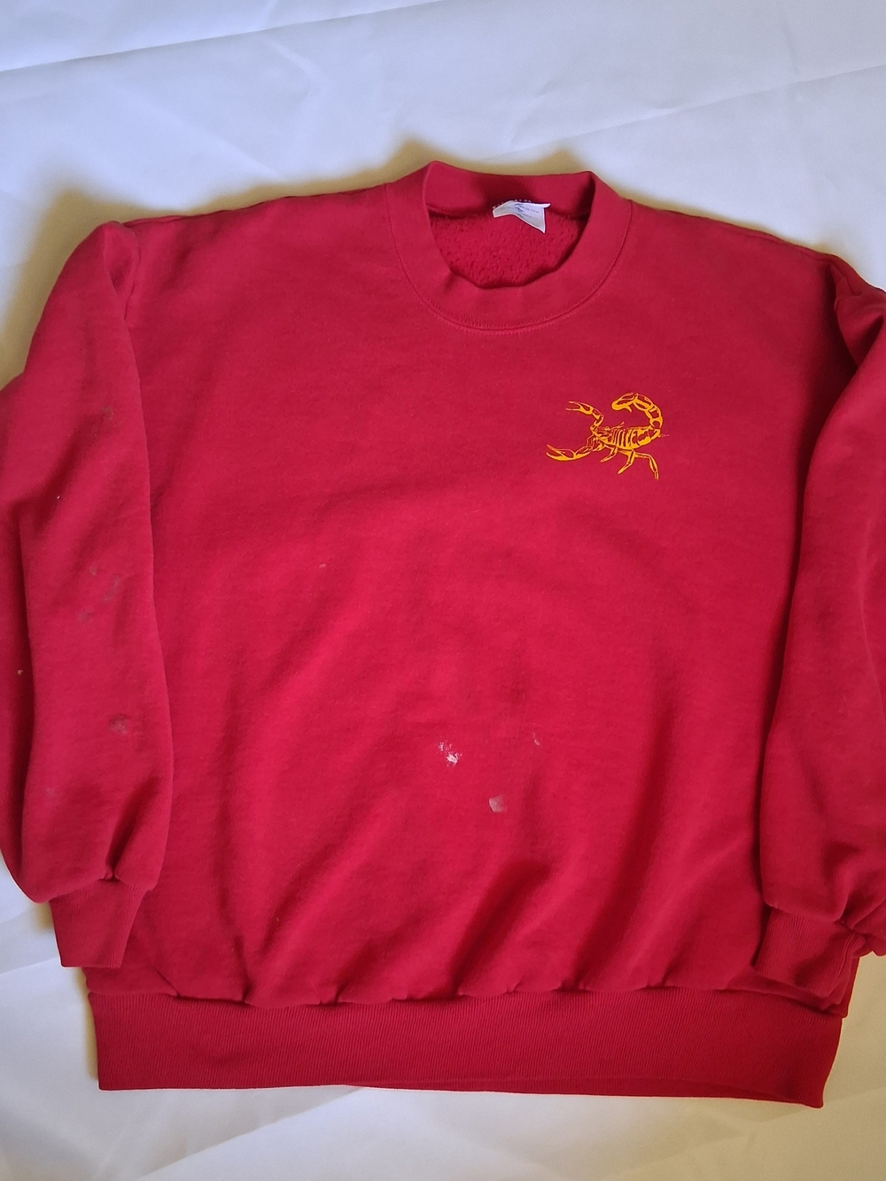 Vintage Jerzees Red Crewneck Sweatshirt with Yellow Scorpion